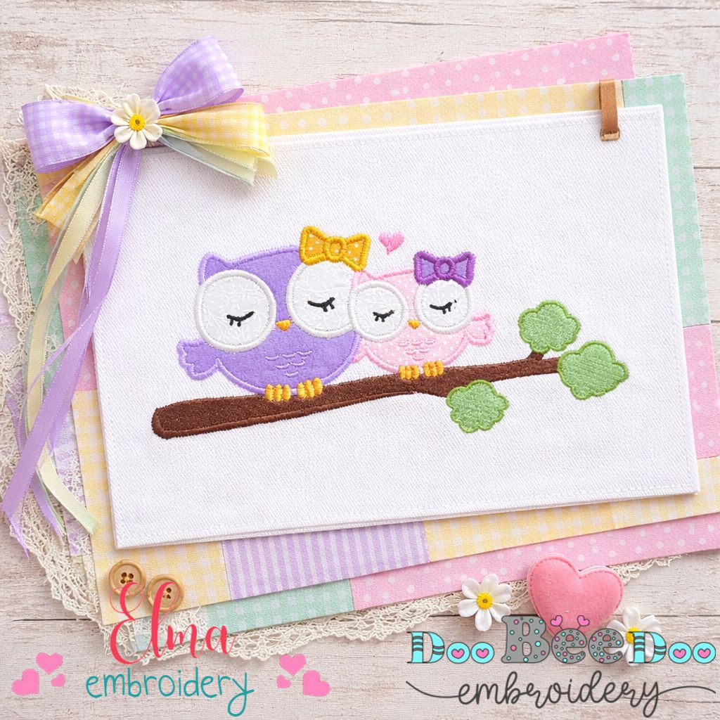 Owl Mom and Daughter Applique – Applique Stitch – Machine Embroidery Design