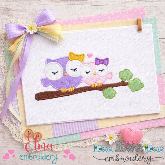 Owl Mom and Daughter Applique – Applique Stitch – Machine Embroidery Design