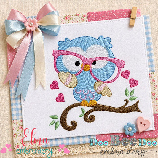 Sweet Nerdy Owl with Glasses - Fill Stitch – Machine Embroidery Design