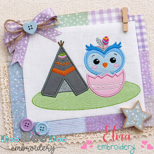 Boho Owl and Teepee Design - Appliqué - Machine Embroidery Design
