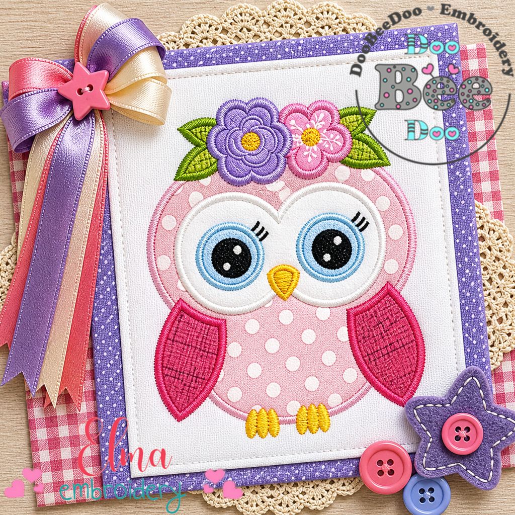 Sweet Floral Owl Girl - Appliqué – Machine Embroidery Design