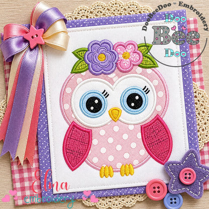 Sweet Floral Owl Girl - Appliqué – Machine Embroidery Design