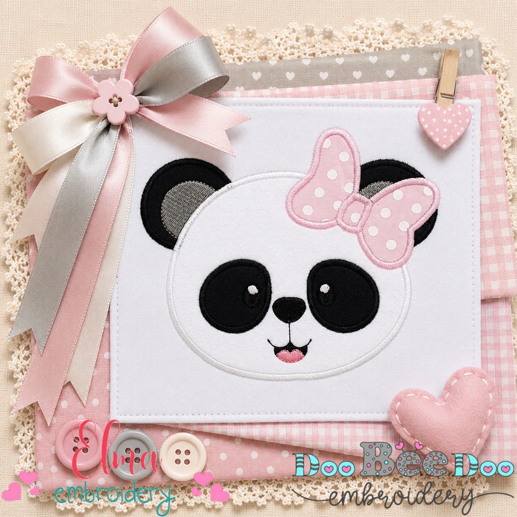 Sweet Panda Girl - Appliqué - Machine Embroidery Design