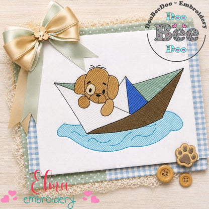 Sweet Puppy Paper Boat Adventure – Fill Stitch – Machine Embroidery Design