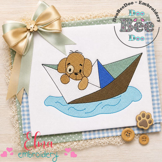 Sweet Puppy Paper Boat Adventure – Fill Stitch – Machine Embroidery Design