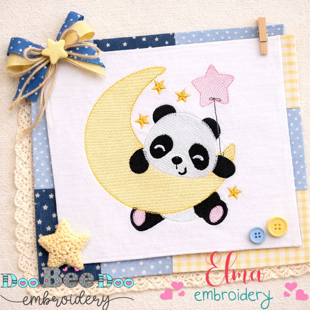 Sweet Panda Moon - Sketch Stitch – Machine Embroidery Design
