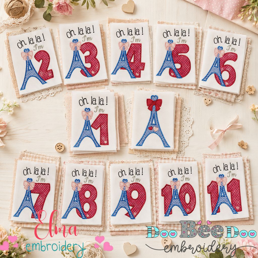 Paris Birthday Numbers Collection – Appliqué – Machine Embroidery Design