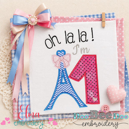 Paris Birthday Number One - Appliqué - Machine Embroidery Design