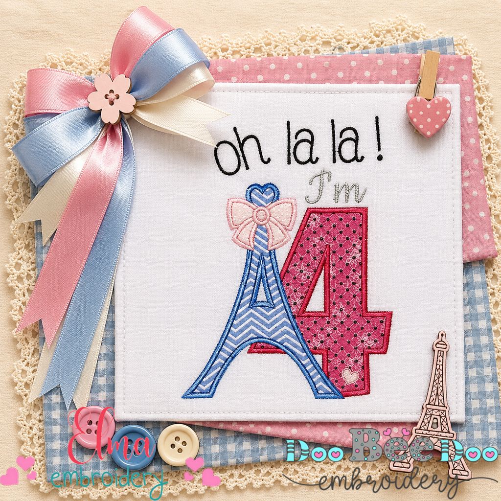 Paris 4th Birthday Princess - Appliqué - Machine Embroidery Design