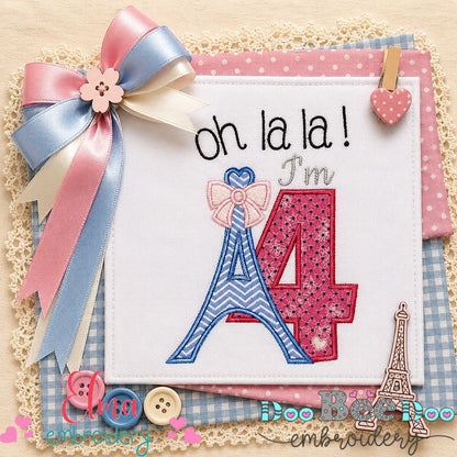 Paris 4th Birthday Princess - Appliqué - Machine Embroidery Design