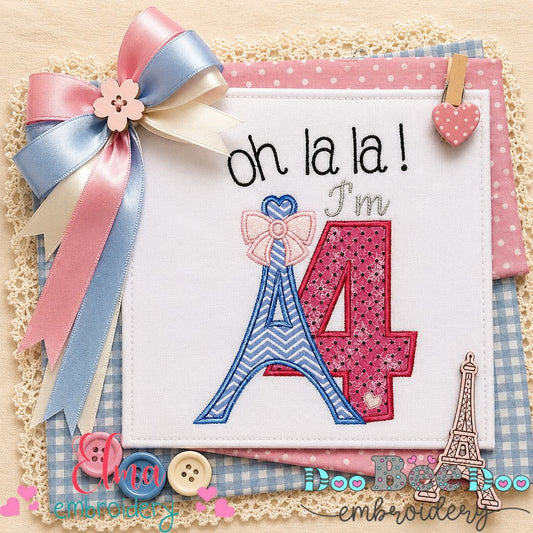 Paris 4th Birthday Princess - Appliqué - Machine Embroidery Design