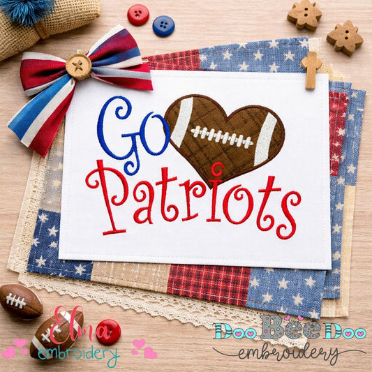 Go Patriots Football Heart – Appliqué – Machine Embroidery Design