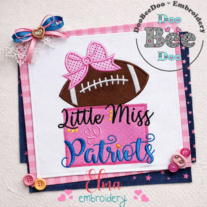 Little Miss Go Patriots Football – Appliqué – Machine Embroidery Design