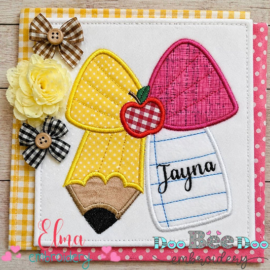 Sweet School Pencil Bow – Appliqué – Machine Embroidery Design