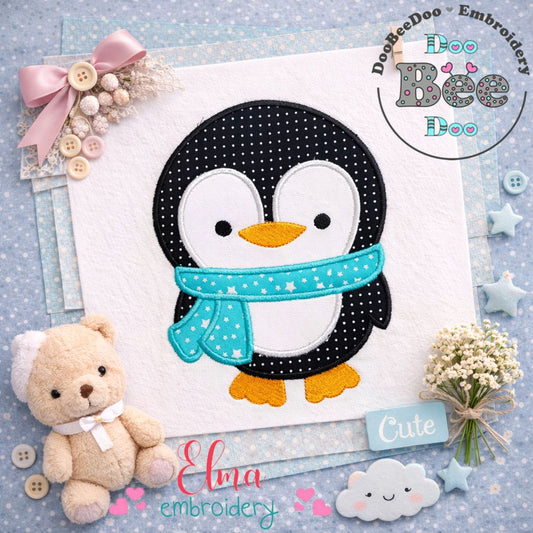 Cute Winter Penguin with Scarf – Appliqué – Machine Embroidery Design
