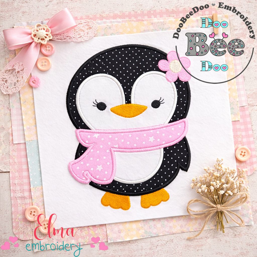 Winter Penguin with Scarf - Appliqué – Machine Embroidery File