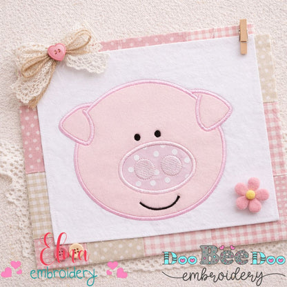 Sweet Smiling Pig Face - Appliqué – Machine Embroidery Design