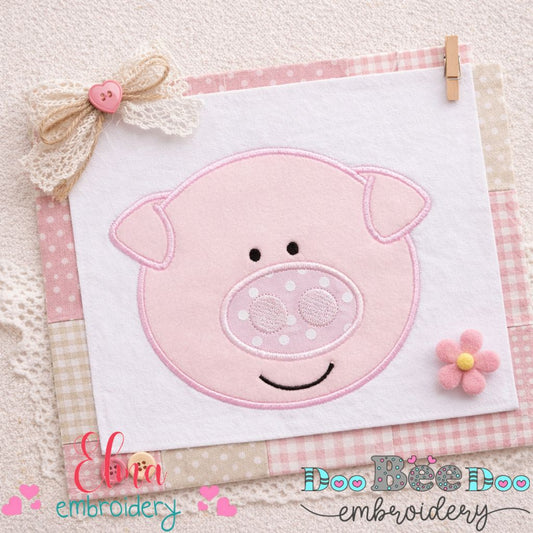 Sweet Smiling Pig Face - Appliqué – Machine Embroidery Design