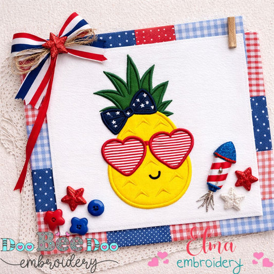 Patriotic Pineapple Girl with Sunglasses – Appliqué – Machine Embroidery Design