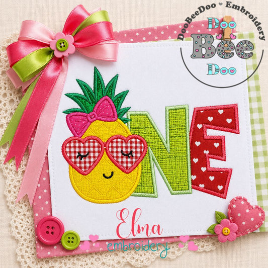 Sweet Pineapple Birthday One - Applique - Machine Embroidery Design