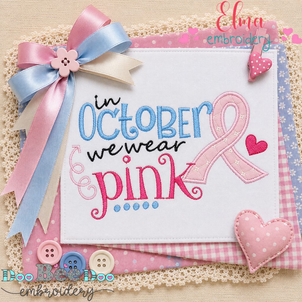 October Hope Ribbon - Appliqué - Machine Embroidery Design