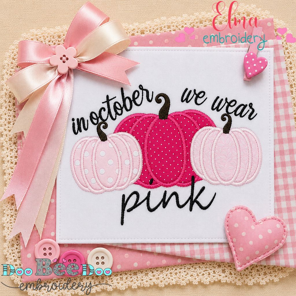 Pink Pumpkin Trio - Appliqué - Machine Embroidery Design