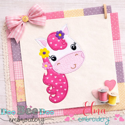 Sweet Floral Pony Girl - Appliqué – Machine Embroidery Design