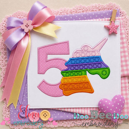 Unicorn Pop It Number Five - Appliqué - Machine Embroidery Design