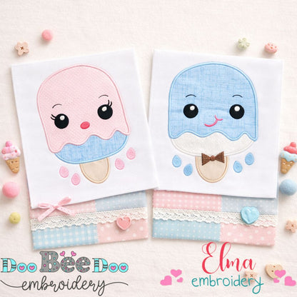 🍦 Kawaii Popsicle Set – Appliqué – Machine Embroidery Design