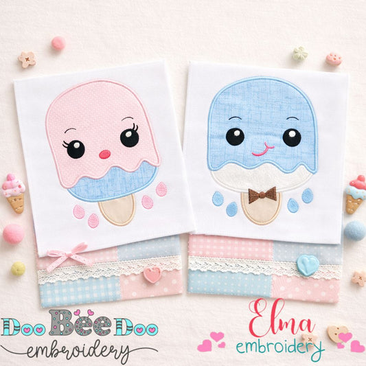 🍦 Kawaii Popsicle Set – Appliqué – Machine Embroidery Design