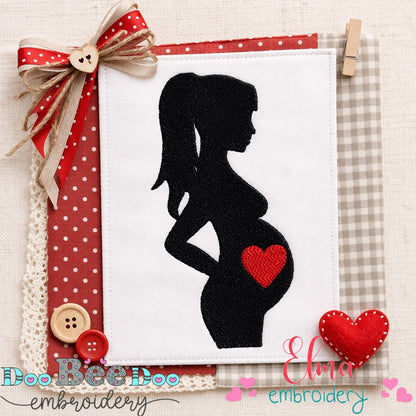 Pregnant Mom Heart Silhouette - Fill Stitch – Machine Embroidery Design