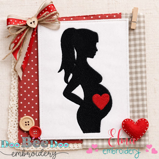 Pregnant Mom Heart Silhouette - Fill Stitch – Machine Embroidery Design
