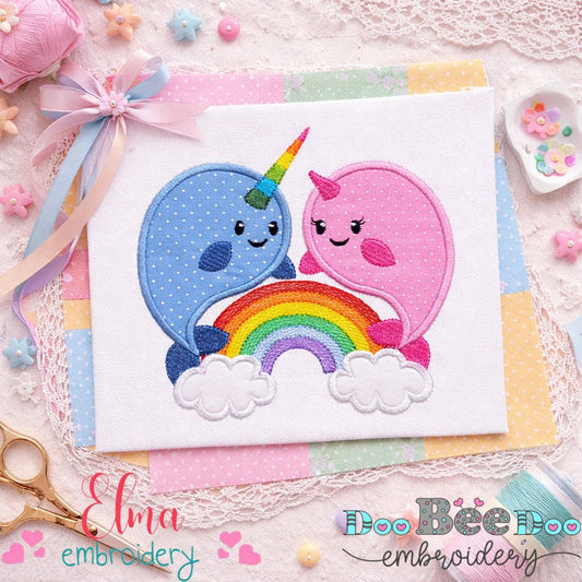 Rainbow Unicorn Whales – Appliqué – Machine Embroidery Design