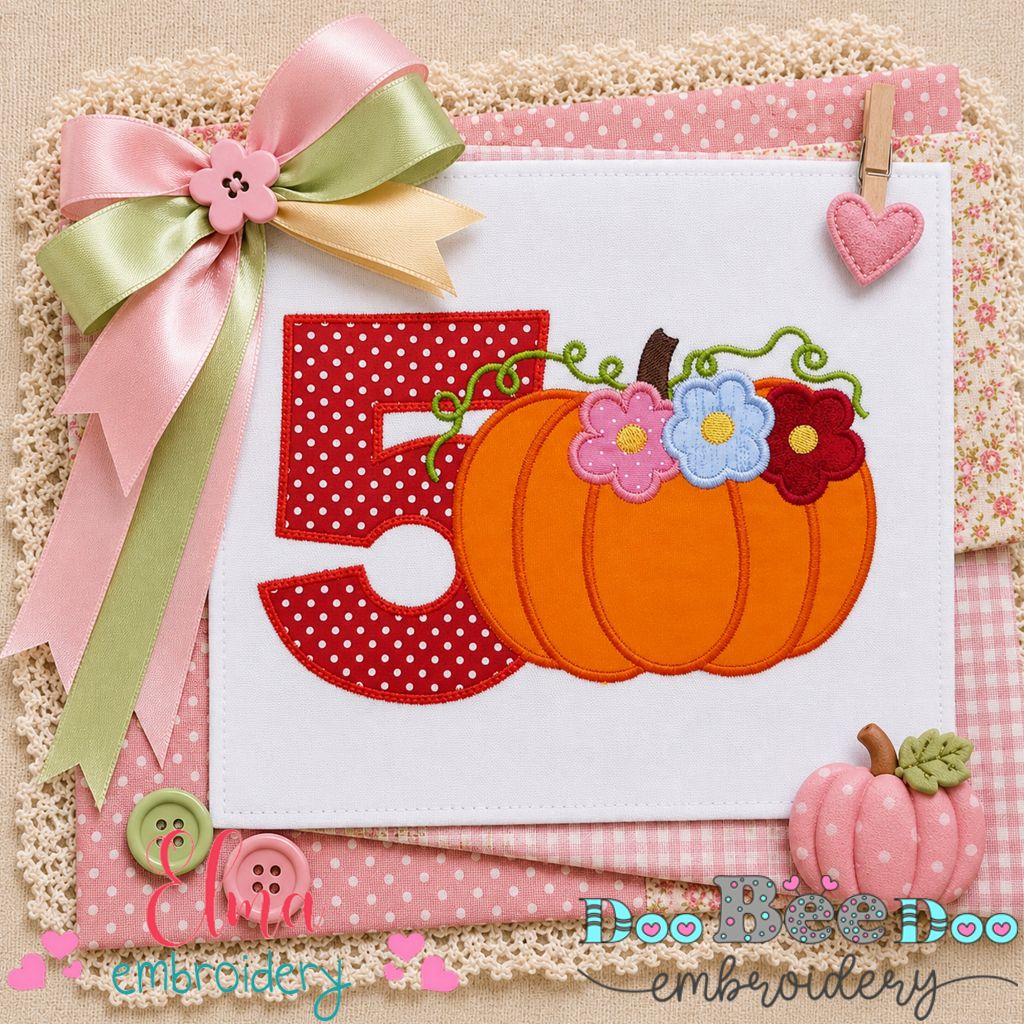 Pumpkin Birthday Five - Appliqué - Machine Embroidery Design