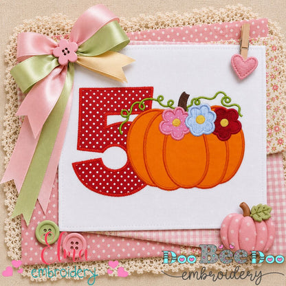 Pumpkin Birthday Five - Appliqué - Machine Embroidery Design
