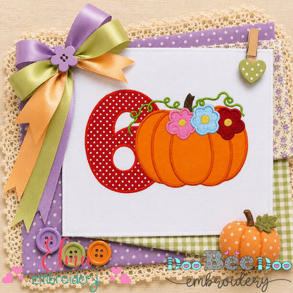 Pumpkin Birthday Six - Appliqué - Machine Embroidery Design