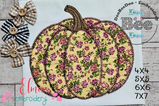 Pumpkin Applique Design - Zigzag Stitch - Machine Embroidery