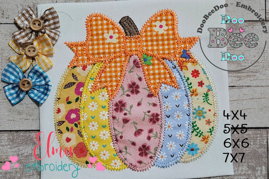 Sweet Patchwork Pumpkin – Zigzag Applique – Machine Embroidery Design
