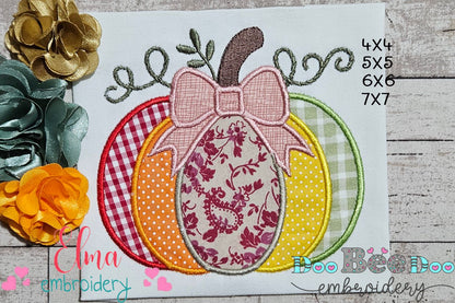 🎃 Pumpkin with Bow – Applique – Machine Embroidery Design 🎀🍂