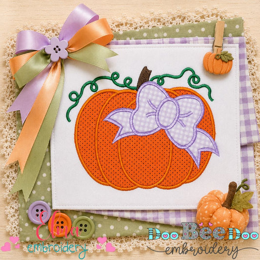 Pretty Pumpkin Bow - Appliqué - Machine Embroidery Design