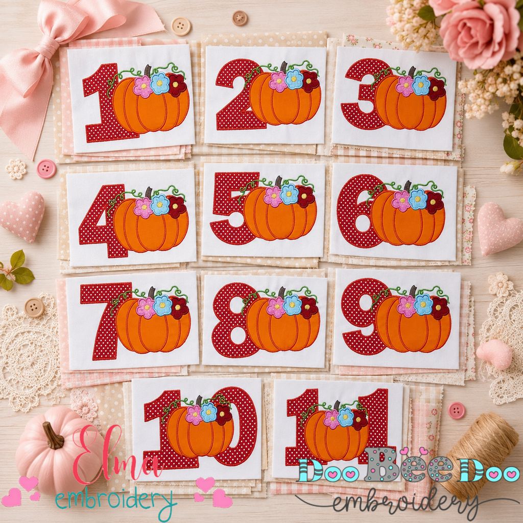 Autumn Pumpkin Numbers Collection - Applique - Machine Embroidery Design