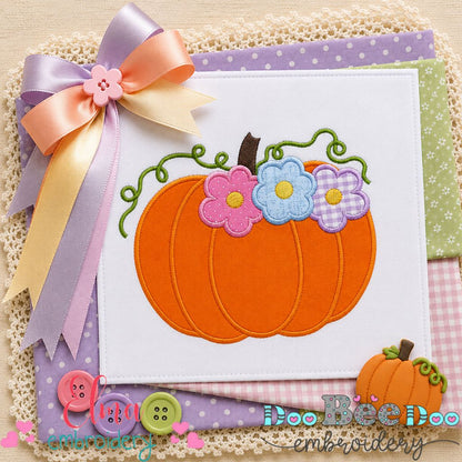 Floral Pumpkin - Appliqué - Machine Embroidery Design