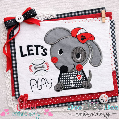Playful Baseball Puppy - Appliqué - Machine Embroidery Design