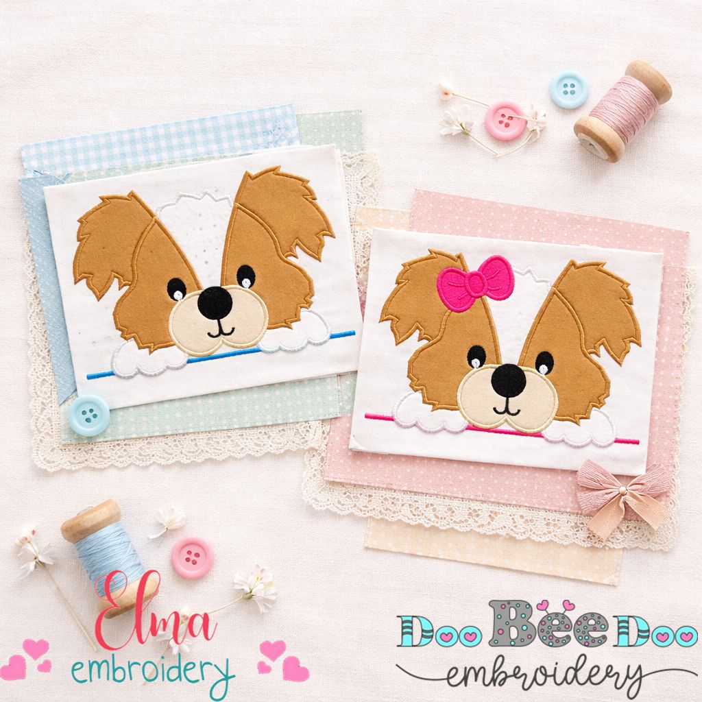 Split Puppy Dog Girl & Boy – Appliqué – Machine Embroidery Design