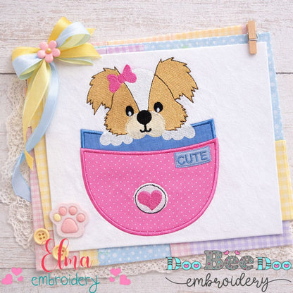 Puppy Girl in the Pocket - Appliqué - Machine Embroidery Design