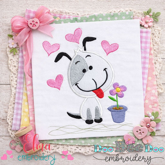 Puppy Love Dog with Hearts - Appliqué – Machine Embroidery Design
