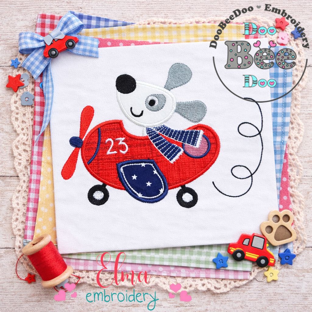 Pilot Puppy Airplane - Appliqué - Machine Embroidery Design