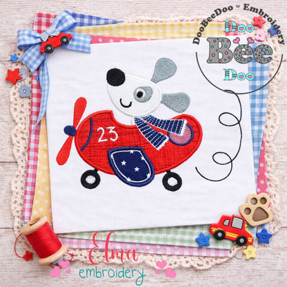 Pilot Puppy Airplane - Appliqué - Machine Embroidery Design