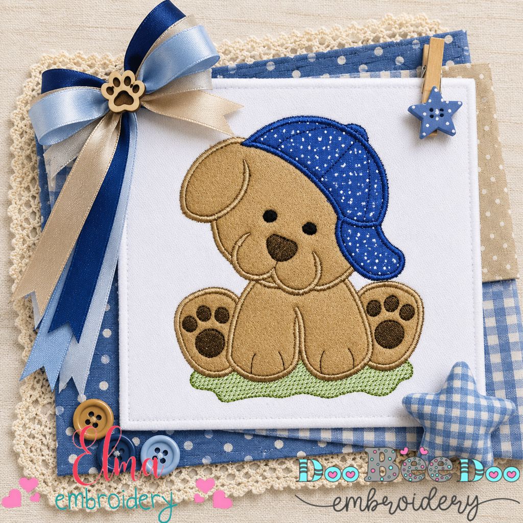 Playful Puppy Boy - Appliqué - Machine Embroidery Design