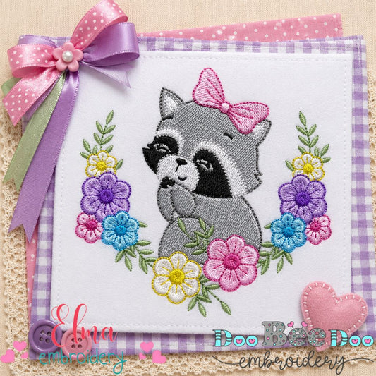 Floral Raccoon - Fill Stitch - Machine Embroidery Design
